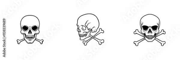 Obraz A detailed sketch engraving of a skull with crossbones beneath it, symbolizing danger or pirate themes, created in black and white using generative AI raster illustration in a scratchboard style.