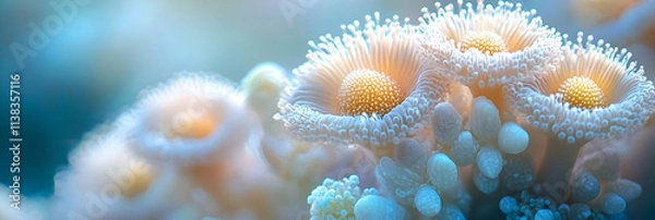 Fototapeta Submarine Bloom, Aquatic Flowers in Vibrant Hues, Gently Swaying in the Ocean Currents, Creating a Serene Underwater Scene