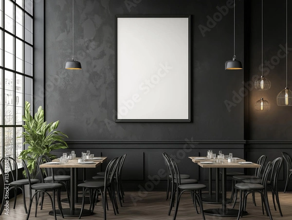 Fototapeta mock up poster frame in modern interior background, cafe, restaurant, 3D render, 3D illustration