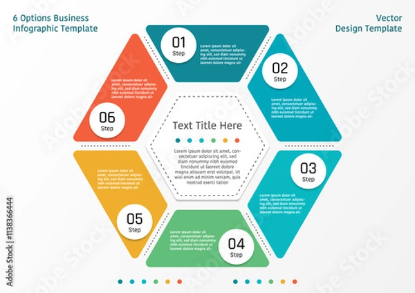 Fototapeta 6 options business infographic template, theme of divided hexagon shape with text frame and number