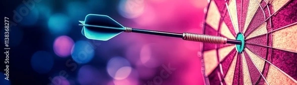 Obraz Dart strikes bullseye a precise shot in the center of the dartboard illustrating accuracy and skill in a classic game