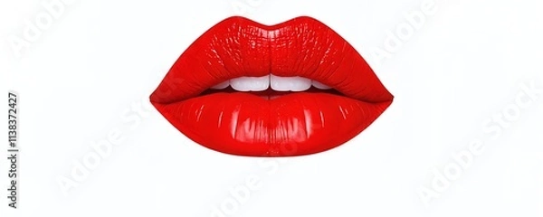 Fototapeta Bright red lips with a glossy finish against a white background create a striking visual impact