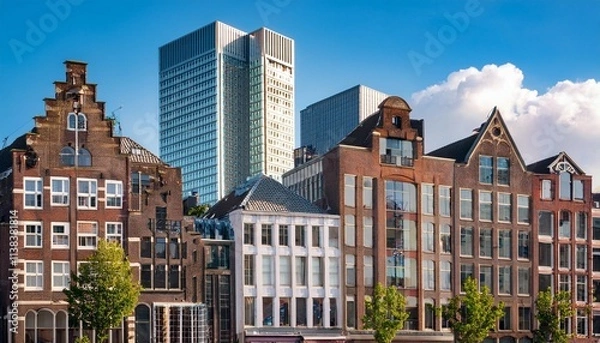 Fototapeta a vibrant cityscape view highlighting dynamic building facades with unique architectural styles representing the energy and diversity of urban life today in rotterdam