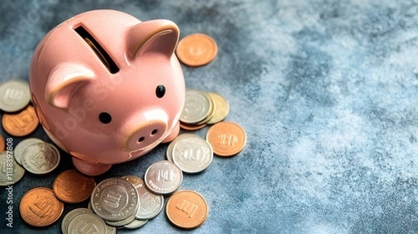 Fototapeta Saving money with a piggy bank coin management tips for financial success