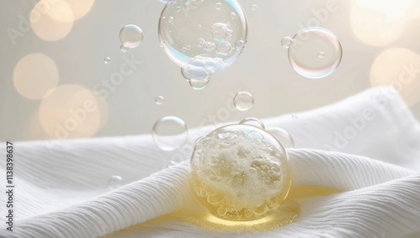 Fototapeta the ability to remove dirt and stains from cloth fibres. bubbles of detergent that effectively remove microorganisms from soil. 3D realistic vector file.