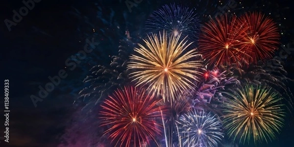 Fototapeta New Year Celebration Spectacular Fireworks Festive Night Sky Colorful Lights Excitement and Joyful Vibes