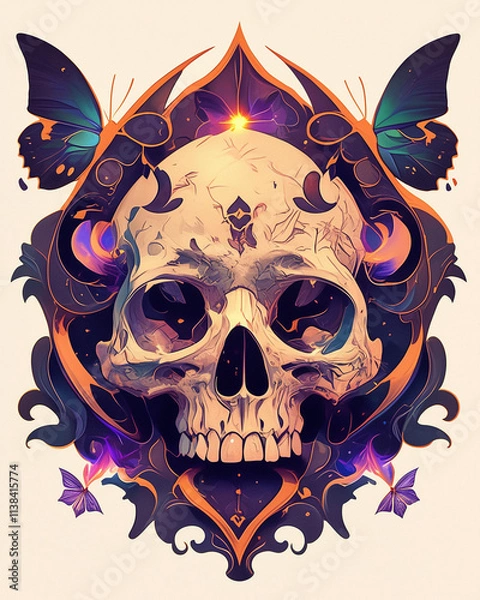 Obraz Skull and Butterfly Arm symmetry layout illustration