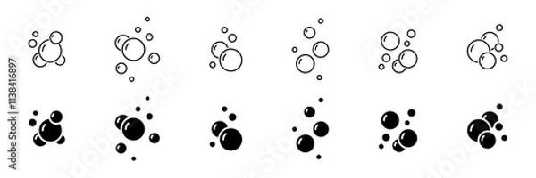 Fototapeta Bubble icons set. Soap foam symbols. Oxygen bubble, fizzy drink icon. Bubbles outline vector icons. Vector