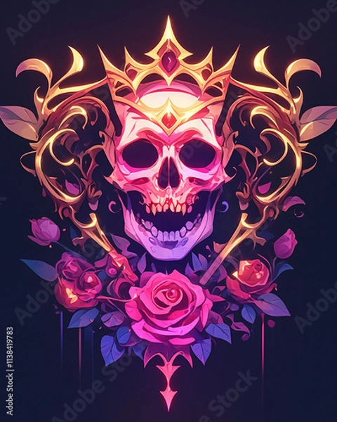 Obraz Skull and Crown Arm symmetry layout illustration