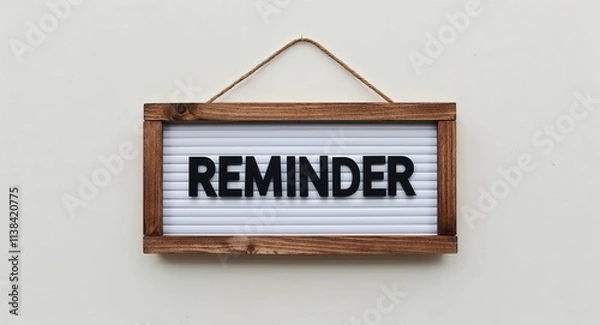 Fototapeta reminder lettering on hanging sign board on plain white background