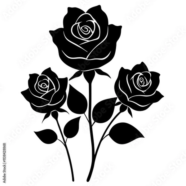 Fototapeta Rose flower graphic elements vector silhouette, A simple flower vector art design isolated on a white background