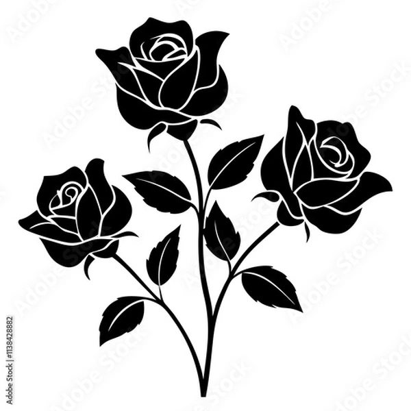 Fototapeta Rose flower graphic elements vector silhouette, A simple flower vector art design isolated on a white background