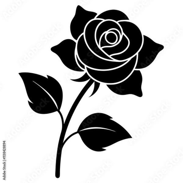 Fototapeta Rose flower graphic elements vector silhouette, A simple flower vector art design isolated on a white background