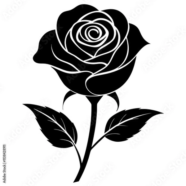 Fototapeta Rose flower graphic elements vector silhouette, A simple flower vector art design isolated on a white background