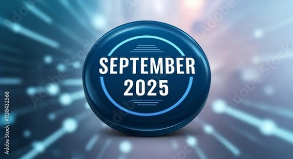 Fototapeta september 2025 word lettering on a button in digital tech blur background