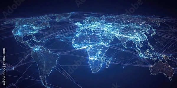 Fototapeta A logistic transport route diagram displaying connected countries and transportation methods.