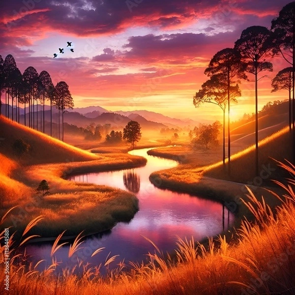 Obraz sunset over the river