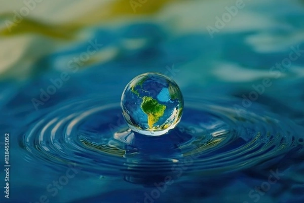Fototapeta Earth Globe Water Drop Ripples Reflection