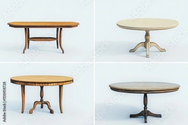 Fototapeta Tables with wooden designs in different shapes and tones, perfect for furniture catalogs, interior design, or home decor projects

