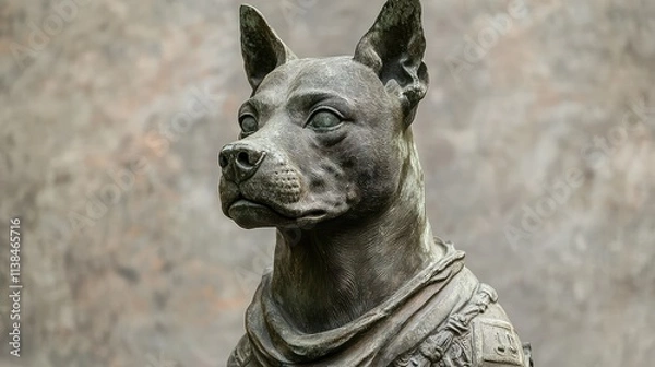 Fototapeta Detailed Bronze Sculpture of a Dog Facing Forward with Serene Expression, Embodying Loyalty and Strength, Ideal for Pet Memorials and Animal Art Enthusiasts