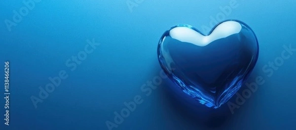 Fototapeta Blue backdrop with smooth gradient featuring a transparent blue heart and ample space for customizable text or messages