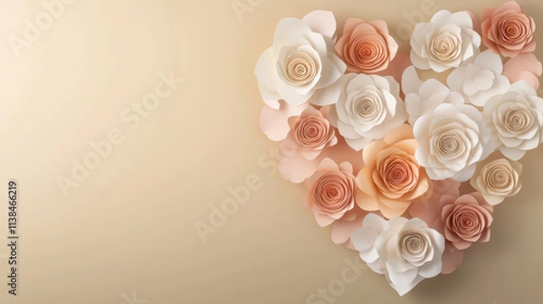 Obraz heart shaped arrangement of layered paper roses in soft pastel tones is set against beige background, creating romantic and elegant design