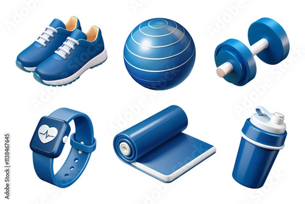 Obraz Fitness Accessories Set: Dumbbells, Yoga Mat, Pilates Ball, Water Bottle, and More for an Active Lifestyle