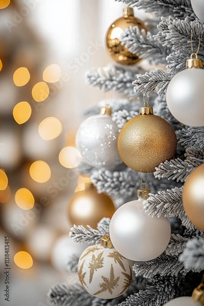 Fototapeta Festive Room with Christmas Tree, a cozy holiday setting adorned with shimmering lights, evokes warmth and joy, perfect for creating a cheerful atmosphere during celebrations