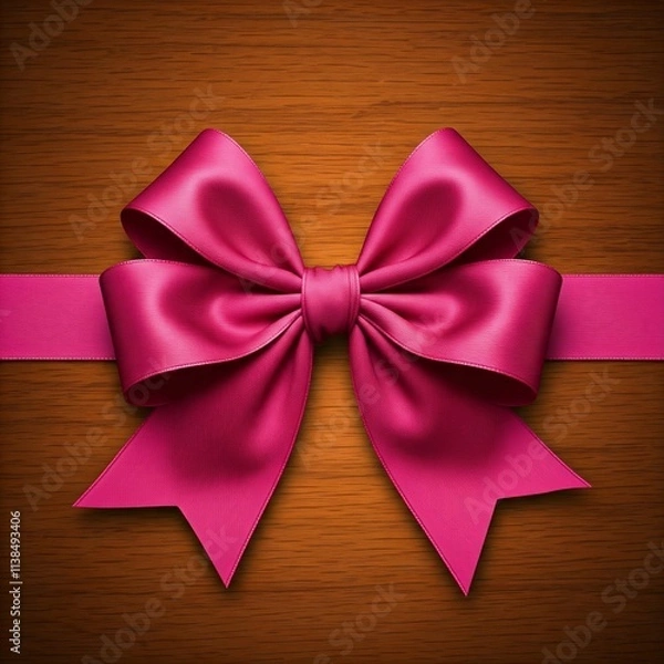 Obraz  Shiny pink ribbon bow on a textured brown wood background, ideal for gift or decoration