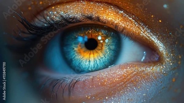 Obraz Close-up shot of an eye with glitter, suitable for beauty or party themes
