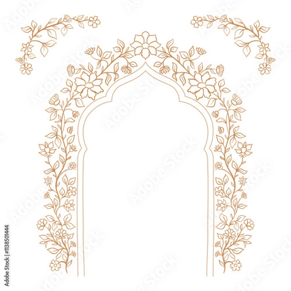 Obraz Mughal decorative arch ornamental floral. Vintage intricate traditional mughal style with flowers and foliage.