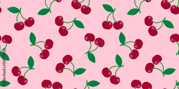 Fototapeta cherry seamless pattern print design on pink background vector illustration