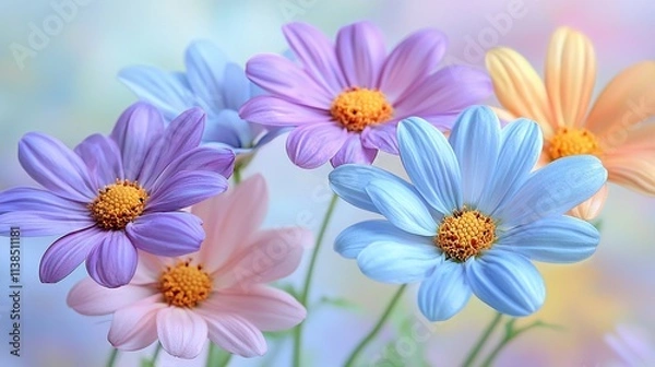 Obraz Pastel-colored daisies in soft focus.
