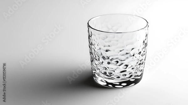 Fototapeta 22. A textured drinking glass with a patterned surface placed on a smooth white background