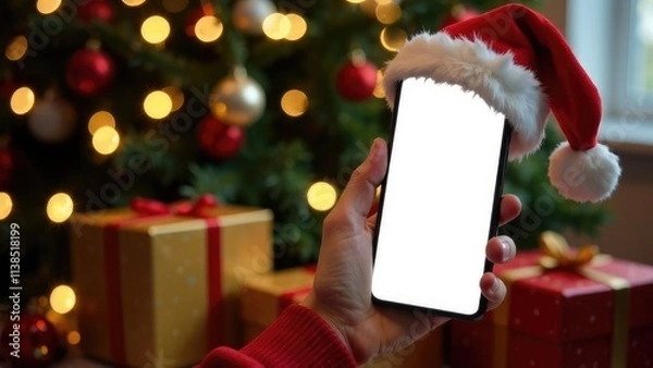 Fototapeta mockup, a smartphone with a white screen on a New Year's background