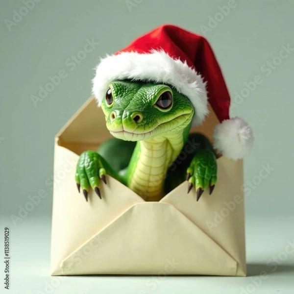 Fototapeta The symbol of 2025, a green snake in an envelope