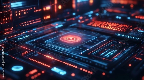 Fototapeta Innovative cyber interaction concept featuring radiant holograms, smooth pathways, and futuristic graphic designs