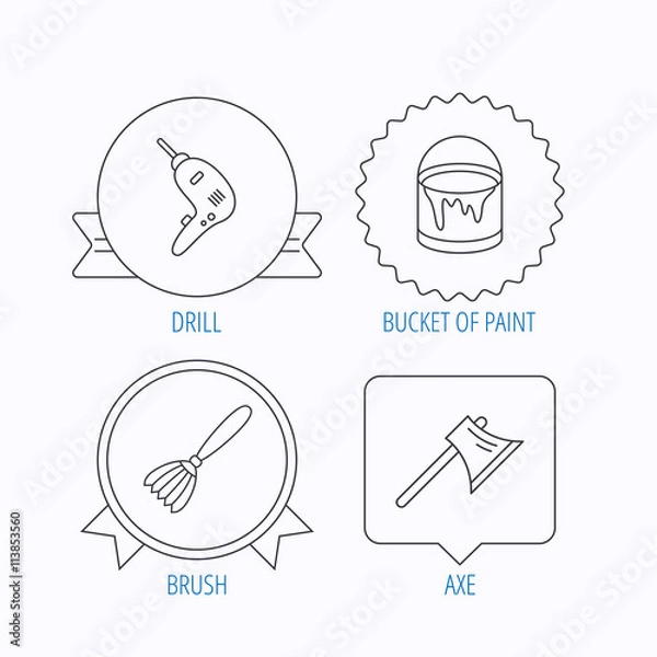 Fototapeta Drill tool, bucket of paint and axe icons.