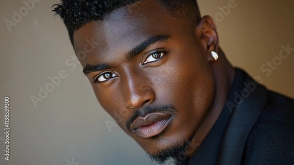 Obraz Close-up portrait of a handsome Black man with intense gaze.