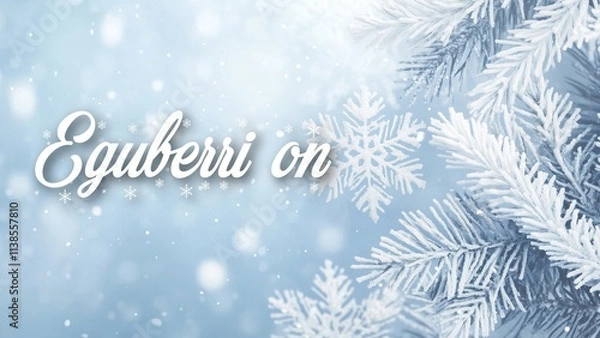 Fototapeta Elegant Christmas Background with Silver Elements and "Eguberri On" Festive Greeting in Basque