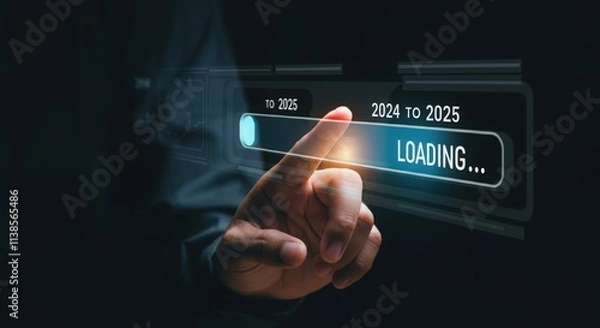 Fototapeta Businessman touching to downloading bar to change 2024 to 2025 year for change and preparation new business year concept