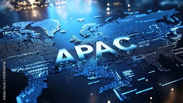 Fototapeta Global apac connectivity growth digital map visualization high-tech environment nighttime viewpoint