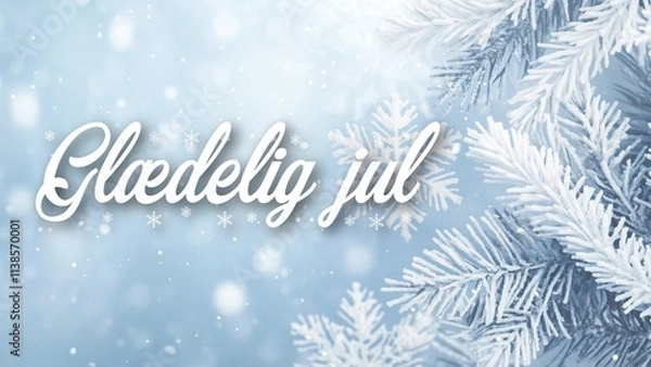 Fototapeta Elegant Christmas Background with Silver Elements and "Glædelig Jul" Festive Greeting in Danish