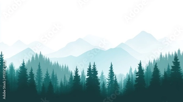 Fototapeta Serene Mountain Landscape with Misty Forest and Soft Pastel Hues in Background