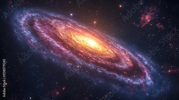 Fototapeta Stunning Spiral Galaxy in the Depths of Space with Bright Core and Colorful Nebulae Creating a Breathtaking Cosmic Vista of Stars and Gas Clouds