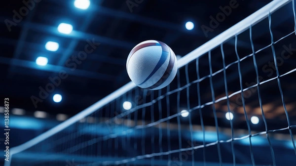 Obraz A volleyball rests on the net