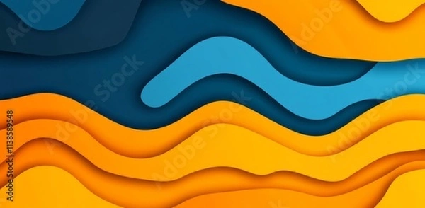 Fototapeta Abstract Wavy Layers of Orange and Blue