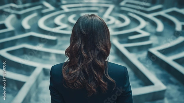 Obraz A professional woman in a suit gazes at a challenging maze
