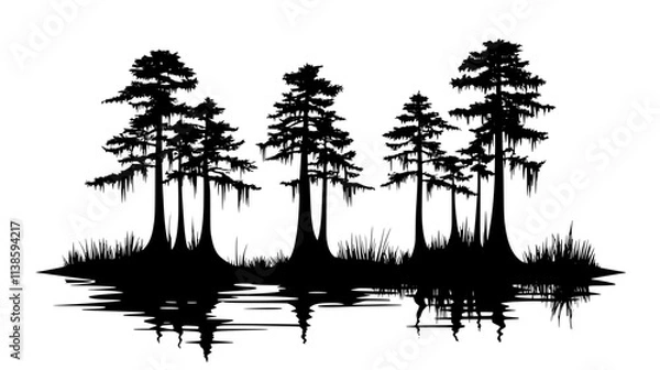 Fototapeta Swamp cypress trees with knees growing in a bayou, Vectorized Plant Art