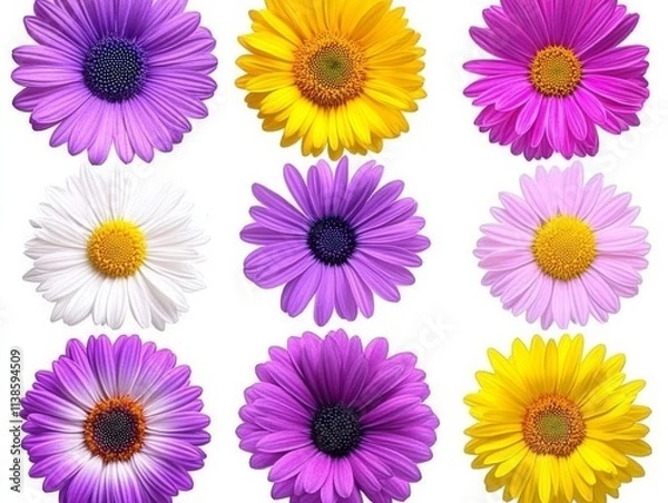 Fototapeta A collection of diverse, stunning flowers isolated on a white backdrop. generative ai